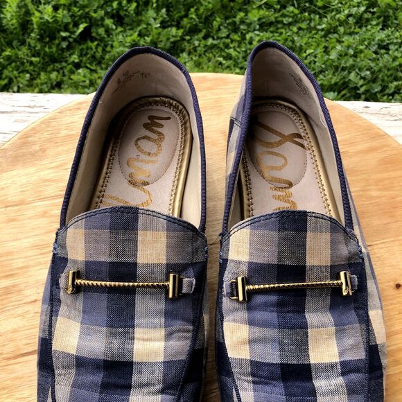 SAM EDELMAN Loraine Loafer Womens Sz 9 Blue Checkered Slip On Plaid Shoes Flat - Picture 11 of 15